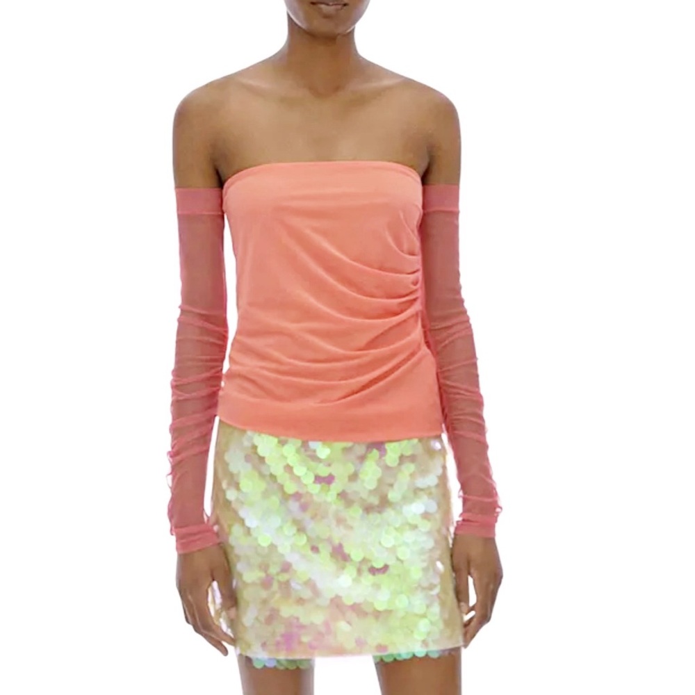 Helmut Lang Sheer Sleeve Tube Top in Coral, NWT, Size XS
